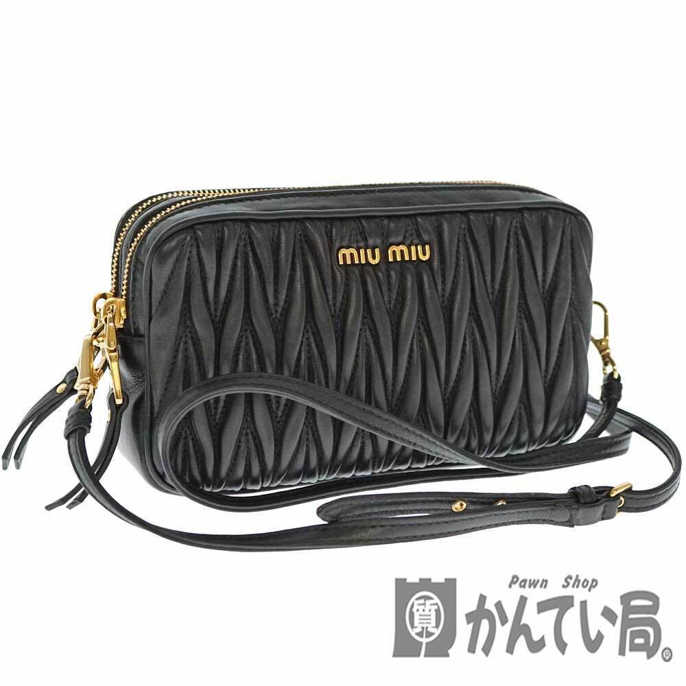 Miu Miu Shoulder Bag Clutch Crossbody Matelasse Leather Black Handbag